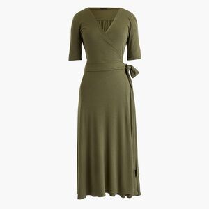 J. Crew Military Green Ribbed Knit Wrap Midi Dress in Frosty Olive - S